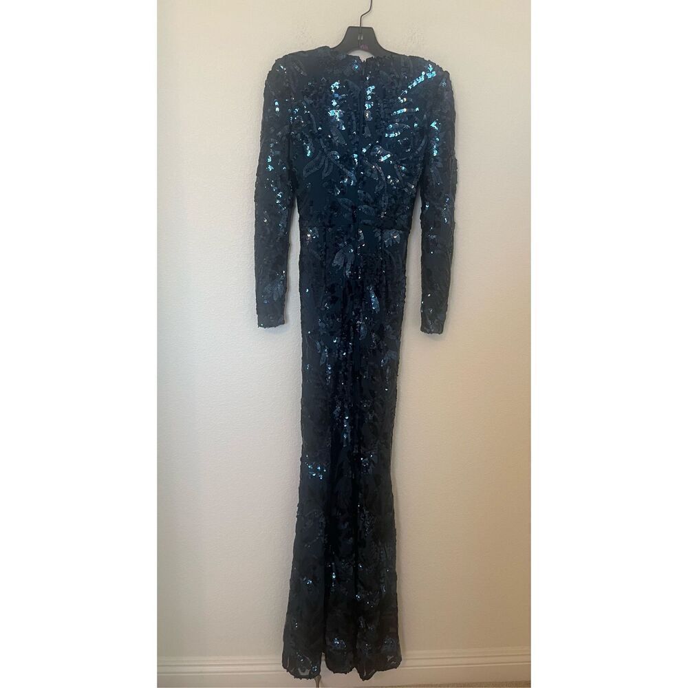 Dress The Population Floor Length Sequin Blue Gown NEW
